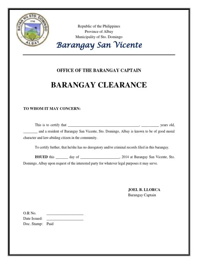 Barangay Clearance Sample
